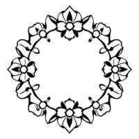 Elegant Monochrome Floral Wreath , Featuring Stylized Flowers and Leaves in Symmetrical Pattern, Circular Composition. vector