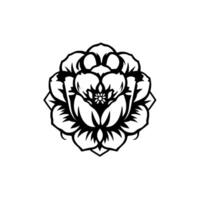 Intricate Black and White Floral Illustration, Featuring a Symmetrical Roselike , Isolated on a Clean White Background. vector