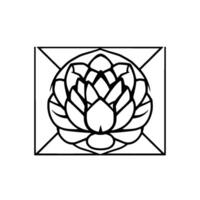 Stylized Black and White Lotus Flower with geometric frame, evoking tranquility and balance, perfect for aesthetics. vector