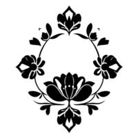 Symmetrical Black Floral Pattern in a Diamond Shape with a Minimalist Aesthetic, Showcasing Detailed Petals and Leaves on a White Background. vector