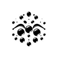 Abstract black glossy spheres and curved lines arranged in a stylized eye pattern against a white background, creating a visually dynamic composition. vector