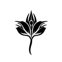 A symmetrical, highcontrast, black and white floral resembling a stylized lily or lotus, conveying elegance. vector