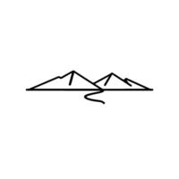 Minimalist Black Line Art Mountains and Winding River on White Background, Simple and Modern Nature Landscape vector