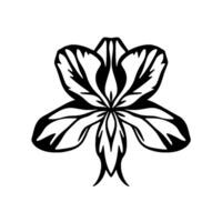 Bold Black and White Stylized Floral Illustration, Symmetrical, High Contrast, Isolated on White Background. vector