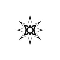 Geometric, starshaped emblem with interconnected, layered black and gray components, set on a pristine white background. vector