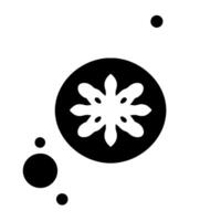 A minimalist black and white composition featuring a stylized floral motif within a circle and scattered dot accents against a clean white background. vector