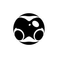 Abstract Black and White Geometric Orb with Two Large Circles, Smaller Circles, and Curvilinear Shapes, Minimalist. vector