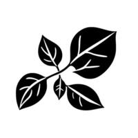 Stylized Black and White Image of a Plant Stem with Four Leaves, Highlighted Veins, on White Backdrop. vector