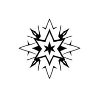 Abstract, symmetrical, black and white starshaped with angular lines, representing a stylized, geometric celestial body, isolated on white. vector