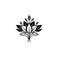 Abstract Black and White Floral Featuring Leafy Elements in a Symmetrical Composition on a White Backdrop. vector