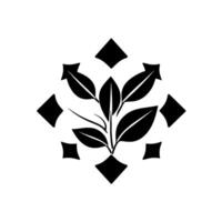 Black and White Minimalist Botanical Featuring a Leafy Branch Centered in a DiamondShaped Frame vector