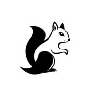 A charming, minimalist black and white illustration of a squirrel in a poised, alert stance against a plain white background. vector
