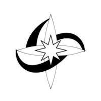Minimalist Geometric Emblem A central eightpointed star within intersecting blades and crescent arcs, rendered in grayscale against white. vector