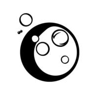 Abstract black and white digital illustration featuring a stylized circular with a crescent shape and multiple circles of varying sizes. vector