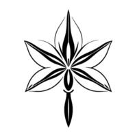 Symmetrical, Stylized Floral Illustration in Black and White, Featuring a StarShaped Composition with Graceful Petals. vector