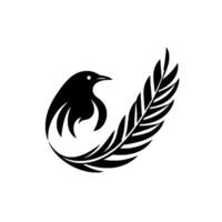 Minimalist Black Bird and Feather , Simple with Clean Lines, Modern Artistic Illustration on White Background. vector