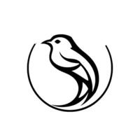 Simple, stylized blackandwhite bird contained within a circular frame, evoking sleek and minimalist aesthetics. vector