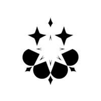 Symmetrical, minimalistic digital illustration featuring a black and white florallike starburst with star and diamond elements and a burst of gold in the center of the image. vector