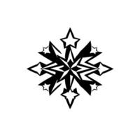 A symmetrical, illustration of a complex star in black, white, and gray against a white background. vector
