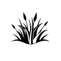 Silhouette of cattails and reeds, a monochrome botanical illustration of waterside plants with minimalist style on white background. vector