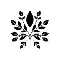 Symmetrical Black White Leafy Illustration A stylized botanical emblem with interconnected leaves radiating from a central stem, clean lines. vector