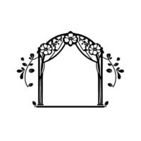 Elegant Black and White Floral Archway Frame with Flowering Vines, Perfect for Wedding Invitations or Decorative Designs. vector