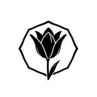 Elegant Black Tulip Silhouette Within Geometric Frame A Minimalist Floral or Element Against White Background. vector