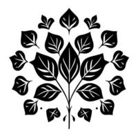 Symmetrical Black White Leaf Mandala Minimalist Floral with Radial Arrangement on a White Background. vector
