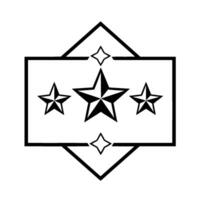 Stylized black and white geometric featuring four filled stars, one outlined star, and a layered frame, creating a modern, abstract aesthetic. vector