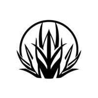 Black and White Ornamental Abstract, symmetrical, plantlike emblem within a circular frame. vector