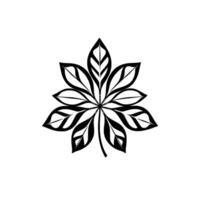 Bold Black and White Illustration of a stylized, symmetrical sevenlobed leaf, showcasing intricate vein patterns. vector