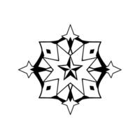 Stylized Black and White Snowflake with Layered Geometric Stars, Diamonds, and a Central Star on a White Background. vector