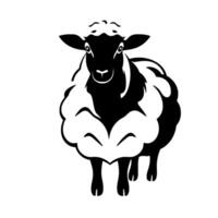 Bold Black and White Illustration of a Friendly Sheep in a Simplistic, Style on a White Background, Frontal View. vector