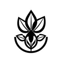 Elegant Black White Minimalist LotusInspired with Symmetrical Floral Elements and Curvilinear Base on White Background. vector