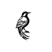 Striking Black and White Illustration of a Perched Bird, Featuring Intricate Feather Detailing and Simple, Aesthetic. vector