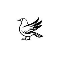 Graceful Black and White Bird Illustration A Side View of a Dove or Pigeon with Outstretched Wings and Feather Details on a White Background. vector