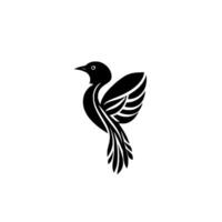 Minimalist Black Bird , Elegant Silhouette with Detailed Feather Pattern on a White Background. vector