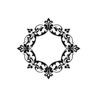 Ornate symmetrical black floral frame, square , artistic silhouette, centered on a white backdrop. vector