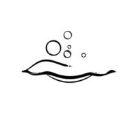 Abstract black and white art depicting water movement and bubbles, minimalistic with brushstroke style on a white background. vector