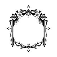 Elegant Black and White Floral Frame with Geometric Accents, Ideal for Invitations, Borders, and Decorative Designs. vector