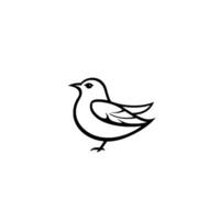 Simple, minimalist, blackoutlined illustration of a small bird with detailed wing feathers, set against a pure white backdrop. vector