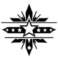 Symmetrical Black and White Starburst with Horizontal Bar and Starstudded Band, Geometric, Abstract. vector