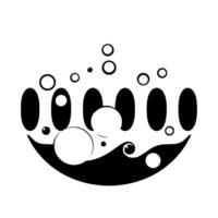 Abstract monochrome illustration depicting a smiling, cartoonish face with oval eyes and various sized circles representing bubbles, set against a white background. vector