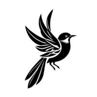 Elegant black and white minimalist of a bird in midflight, with stylized feathers and a clean, modern aesthetic. vector