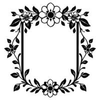 Elegant Black Floral Frame with White Background Ornamental featuring stylized flowers, leaves, and vines forming a symmetrical border. vector