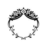 Elegant Black and White Floral Wreath A symmetric with stylized flowers, leaves, vines, and ornamental flourishes, perfect for borders, invitations, and decorative motifs. vector