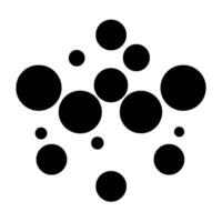 Black and white minimalist geometric composition featuring a cluster of varioussized circles, arranged in a visually balanced pattern on a stark white background. vector