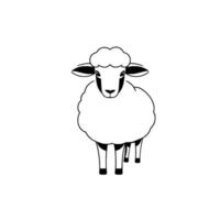 Minimalist Black and White Illustration of a Standing Sheep, Focused Front View, Isolated on White Background. vector