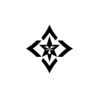 Black Geometric Starburst on White Background with Central EightPointed Star and ArrowLike Features. vector