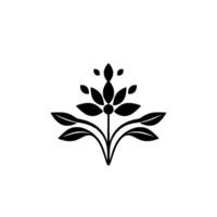Black and White Minimalist Floral with Symmetrical Arrangement and Leafy Accents on a Clean White Background vector